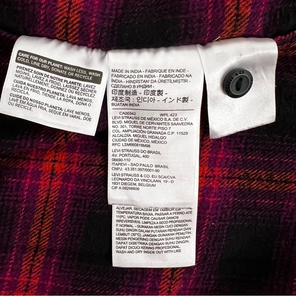*SOLD* Levi's Classic Worker Overshirt Plaid Purple Orange Small Relaxed - Picture 9 of 13
